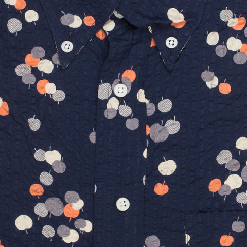 Cherry Seersucker Navy Short Sleeve